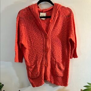 At Last Orange Cardigan Sweater V-Neck Cable Knit
